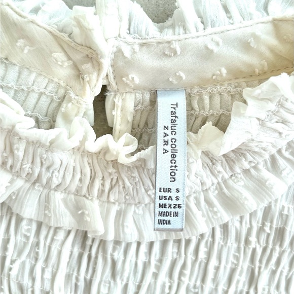 Zara High Neck Swiss Dot Smocked Blouse Size X - Picture 6 of 7